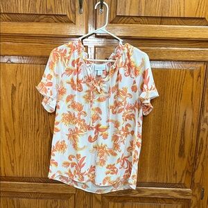 Liz Claiborne Floral Blouse in Orange and Cream